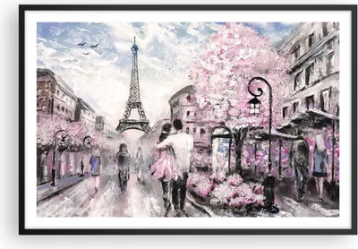 Produktbild von Gerahmtes Poster - Schwarzer Rahmen - Paris Weg Illustration eiffle - 91,5x61 cm - Wand Bild - Wanddeko - Wandbilder - Wandposter - Bilderrahmen - Bilder - Kunstdruck - Wandbild - P2BAA91x61-3149