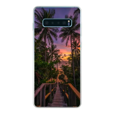 Produktbild von MuchoWow® Handyhülle Schutzhülle Hülle für Samsung Galaxy S10 Plus Sonnenuntergang - Palmen - Strand Silikon Softcase Handy Hülle - Schutzhülle