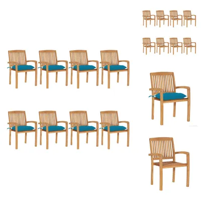 Produktbild von vidaXL Stapelbare Gartenstühle mit Kissen 8 Stk. Massivholz Teak -  Gartenstühle