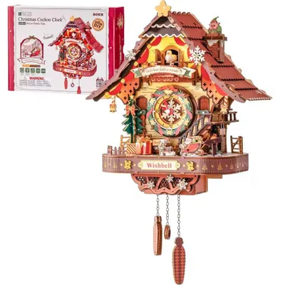 Produktbild von Weihnachts-Kuckucksuhr 3D-Holzpuzzle – Santa-Claus-Wanduhr, DIY-Holzbausatz und festliche Weihnachtsdekoration für Zuhause