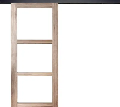 Image de Porte Coulissante bois Frake Vitrage transparent H204 x L83 + rail bandeau noir