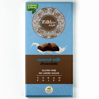 Produktbild von Milkless Delight Tafel Kokosmilch Schokolade 80g / ohne Zuckerzusatz  / vegan  / glutenfrei / paleo