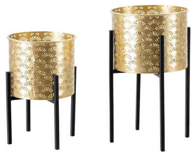Immagine prodotto di Set 2 Portavasi Ø21x38-19x28 cm in Metallo Nero e Oro