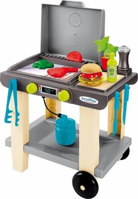 Produktbild von Ecoiffier, Kindergrill Plancha, 43.5 x 28 x 40.5 cm, Sicherheitsfunktion, 11 Zubehörteile, ab 18 Monaten, mit zwei Rädern