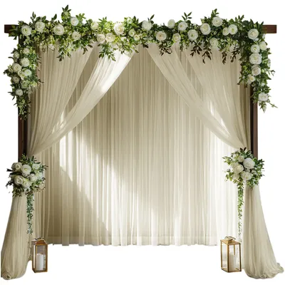 Produktbild von 2 Stück Hochzeit Vorhang Hochzeitsbogen, Deko Tüll Gardinenschals für Party Torbogen Zeremonie, Beige 150x300cm