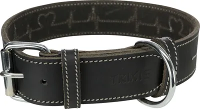 Produktbild von TRIXIE Rustic Fettleder-Halsband Heartbeat - schwarz - 38–47 cm/40 mm