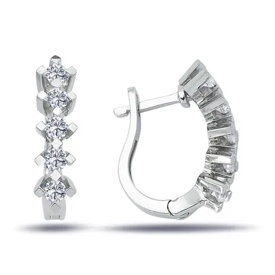 Produktbild von 5-Steine Creole Diamanten Brillant-Schliff Ohrringe 14 Karat Weißgold