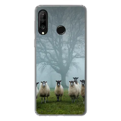 Produktbild von MuchoWow® Handyhülle Schutzhülle Hülle für Huawei P30 Lite Schaf - Baum - Nebel Silikon Softcase Handy Hülle - Handyhülle