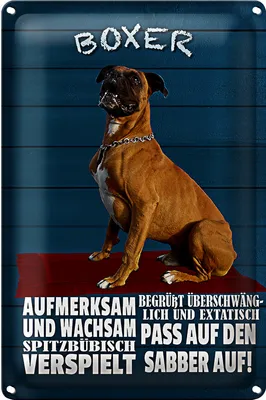 Produktbild von Blechschild Spruch 20x30cm Boxer Hund aufmerksam wachsam