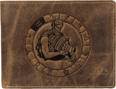 Produktbild von Greenburry Geldbörse Herren Leder braun antik Vintage mit Sternzeichen Motiv Prägung Portemonnaie 12,5 x 9,5cm Wassermann