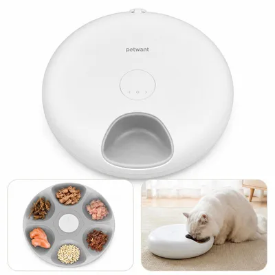 Produktbild von Automatischer Nassfutter Katzenfutterautomat, 6 Mahlzeiten, 2 Kühlakkus, Timer, 3600mAh Akku – Kabelloser Futterspender & Frischfutterstation