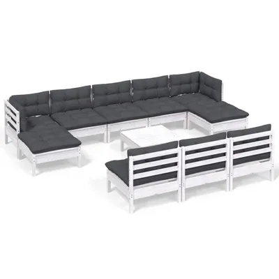 Immagine prodotto di vidaXL Set da giardino lounge da 11 pezzi con cuscini, bianco, legno di pino