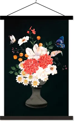 Produktbild von MuchoWow® Textilposter Stillleben - Blumen - Aquarell 60x90 cm mit schwarzem Rahmen - Poster Wohnzimmer