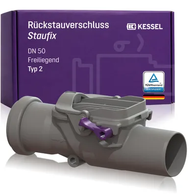 Produktbild von KESSEL Staufix DN 50 Rückstauverschluss Typ 2, mechanisch, Artikel 73050, fäkalienfreies Abwasser, korrosionsfrei, EN 13564