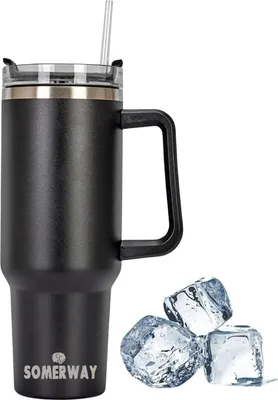 Image de Somerway 1182ml double paroi inox tasse isolante sous vide avec poignée, paille noire