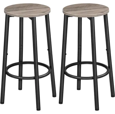 Productafbeelding van Barstoelen, set van 2, met voetsteun, industriële stijl, in de kleuren grijs en zwart, metalen frame, verstelbare poten