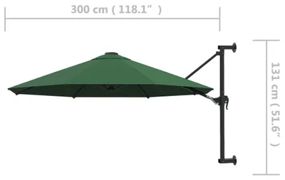 Produktbild von vidaXL Sonnenschirm zur Wandmontage mit Metall-Mast 300 cm Grün