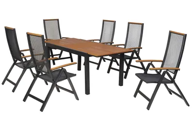 Obrázek produktu pro Sada zahradního nábytku Merxx Itanos, 7dílná, 6 skládacích křesel, rozkládací stůl 150 (200) x 90 cm – hliník/plast