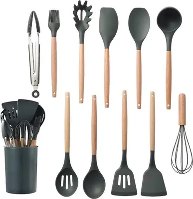 Produktbild von Famanu Silikon Küchenutensilien Set - 11-teilig - Schwarz