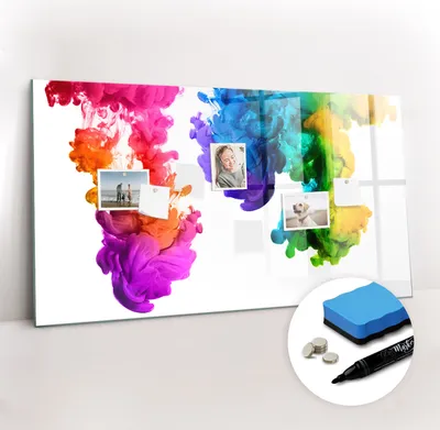 Produktbild von Magnetpinnwand Memoboard - Zubehörsatz - Schwarzer Marker + Schwamm + Magnete - 120 x 60 cm - Ein Regenbogen aus Farben