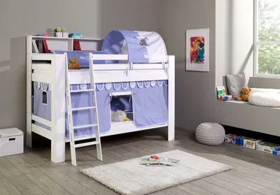 Produktbild von Etagenbett Jan Buche Weiß lackiert mit Bücherregal 90x200 cm