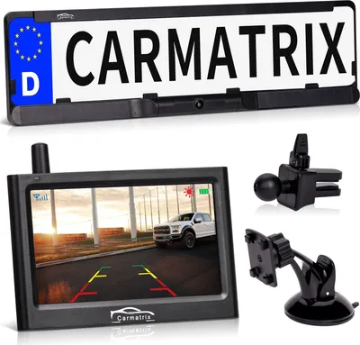 Produktbild von CARMATRIX Solar Funk Rückfahrkamera mit Monitor Rückfahrsystem kabellos mit Solarpanel (Versandrückläufer)