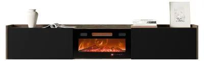 Produktbild von MIRJAN24 TV-Lowboard Arigato mit Kamin, TV-Schrank mit zwei Klappe, Realistische LED-Flamme (Farbe: Nuss / Schwarz)