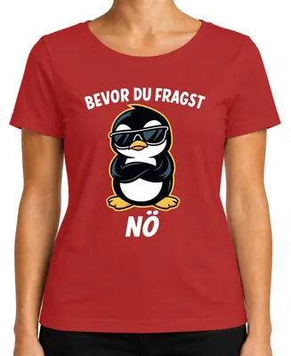 Imagen del producto de Antes de preguntar: Camiseta divertida, atrevida, con diseño de pingüino con gafas de sol, estilo retro, para mujer, color rojo, talla L