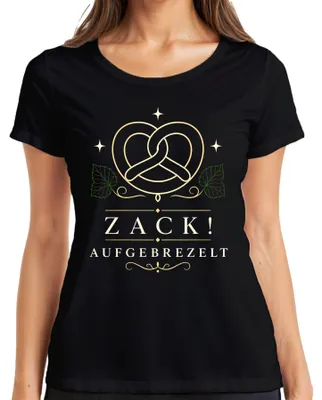 Produktbild von Zack Aufgebrezelt Brezel Bayern Tracht Lederhose Party Damen T-Shirt, Schwarz, XL