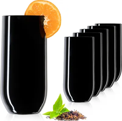Produktbild von PLATINUX Schwarze Elegante Trinkgläser aus Glas 360ml (max. 440ml) Set 6 Teilig Wassergläser Saftgläser Longdrinkgläser