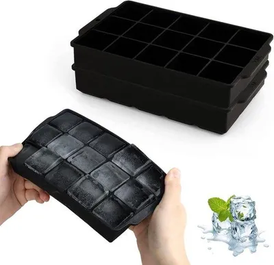 Immagine prodotto di Stampo per cubetti di ghiaccio in silicone - 2 pezzi - 30 cubetti - cubetti quadrati da 3,5 cm - per cocktail, whisky, vino, succhi di frutta, bevande ghiacciate - nero