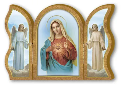 Holz-Triptychon Unbeflecktes Herz Marias 6x9 cm