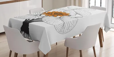 Immagine prodotto di ABAKUHAUS Tovaglia con motivo floreale, ninfea con fiori arancioni e foglie monocromatiche, 140 x 240 cm, arancione, nero e bianco
