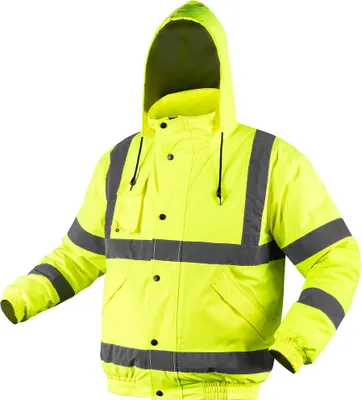 Produktbild von NEO TOOLS Warnschutz-Bomberjacke, gelb - Robuste, leicht gefütterte Arbeitsjacke Pilotenjacke aus laminiertem Twill mit Reflektoren