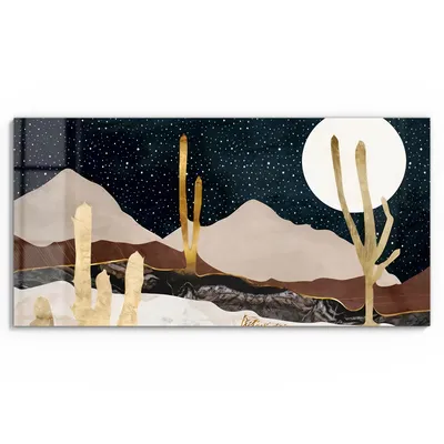 Produktbild von DEQORI Glasbild Echtglas 60x30 cm 'Wüstennachtzauber' Wandbild Bild modern Deko