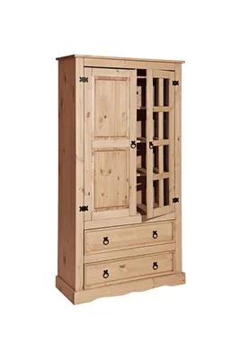 Produktbild von SIT Möbel Vitrine | 2 Türen, 2 Schubladen | Kiefer-Holz massiv | Honigfarben | B 100 x T 41 x H 190 cm | 19001-02 | Serie VITRINE