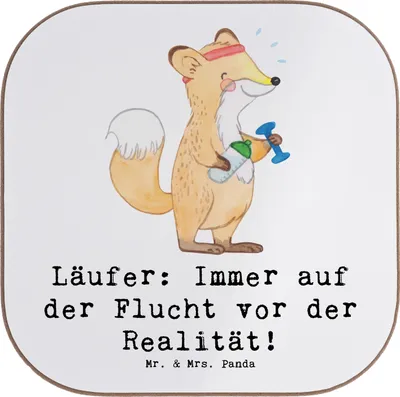 Produktbild von Mr. & Mrs. Panda Untersetzer Tasse Laufen Realitätsflucht - Weiß - Geschenk, Sportart, fitness, bieruntersetzer, Coaster, Realität, Sportler, Teamsport, gläseruntersetzer