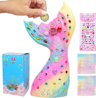 Imagen del producto de Sirena Spardose, con pegatinas para decorar (hazlo tú mismo), reutilizable, para niños