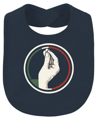 Productafbeelding van Italiaans slabber met handgebaar, koksmuts, Italiaanse vlag, retro-design, pizza, voor baby's, marineblauw