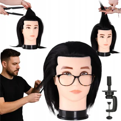 Immagine prodotto di WOBELL |  Testa per formazione parrucchieri, 100% capelli umani veri Testa da parrucchiere da uomo 40 cm – 100% capelli veri, lavabile, resistente al calore 180–220 °C