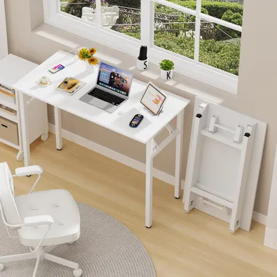Produktbild von Kleiner Computertisch Klapptisch -kompakter faltbarer Schreibtisch mit Steckdosen & USB-Ladeanschluss,Bürotisch PC-Tisch für Homeoffice 100x50x76cm