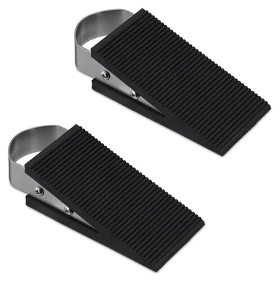 Produktbild von Relaxdays Türkeil 2er Set, Gummi, Edelstahl, rutschfeste Keile, Türstopper für Boden, HBT: 3 x 5 x 12 cm, schwarz/silber