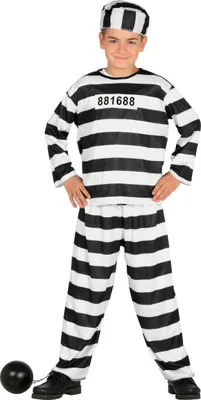 Immagine prodotto di Costume da ladro a strisce bianche e nere per bambini per la festa di Carnevale Accessori per il gioco di ruolo Carnevale Classico Unisex, Taglia: 140/146 Colore: Nero