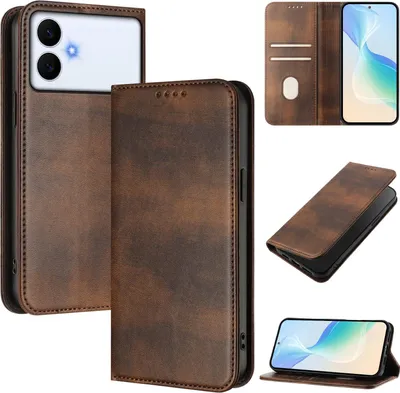 Produktbild von Handyhülle für Samsung Galaxy S26 Edge, Vintage Leder RFID Schutz Kartenfach Standfunktion Magnetische Klapphülle Braun