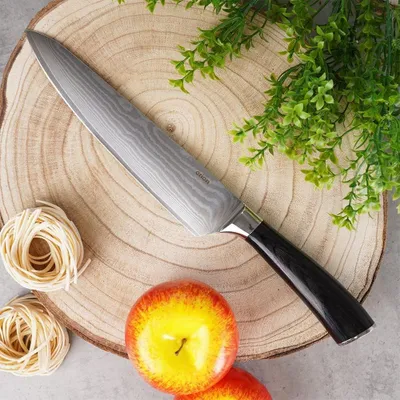 Produktbild von Orion | Kochmesser - Damaststahl - 20 cm Klinge - Holzgriff - Küchemesser - Chefmesser