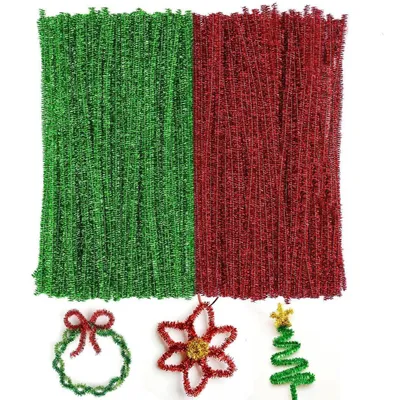 Produktbild von Pfeifenreiniger zum Basteln, 200 Stück Glitzer Chenilledraht, Rot & Grün, 30 cm