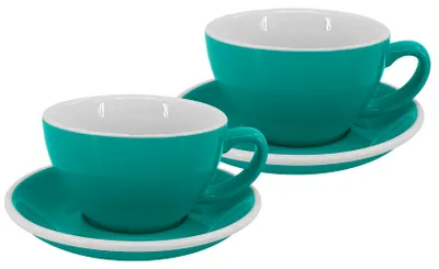 Immagine prodotto di Set di 2 pezzi - Tazza da latte con piattino Roma, 250 ml, turchese