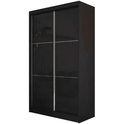 Produktbild von Schrank mit Schwebetüren VIVA 120cm - Kleiderschrank mit Schubkasteneinsätze & Kleiderstangen (Schwarz)
