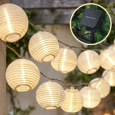 Lampionkette 20 LED 7m Solar warmweiß 8 Modi Timer