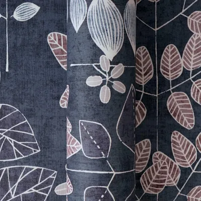 Produktbild von Vliestapete Dunkelblau mit lila-rosé skandinavischem Blattmix AS Creation (KG-176114)